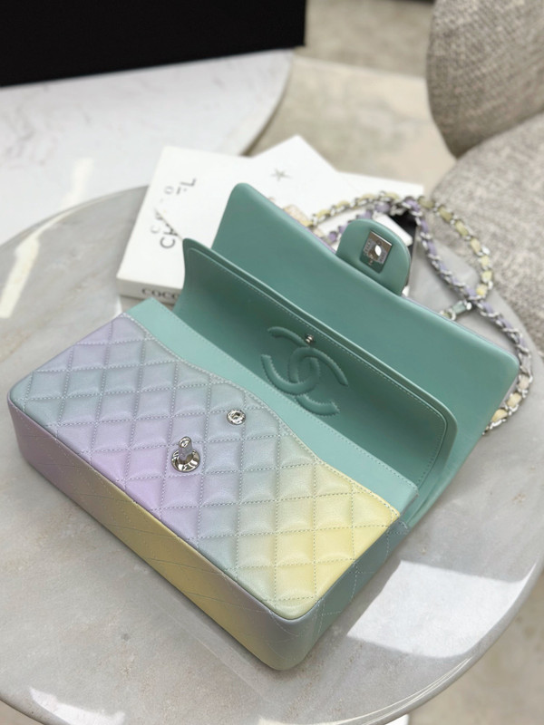 CHANEL CLASSIC 11.12 HANDBAG Green Cloudy Tie and Dye Calfskin With Silver Hardware