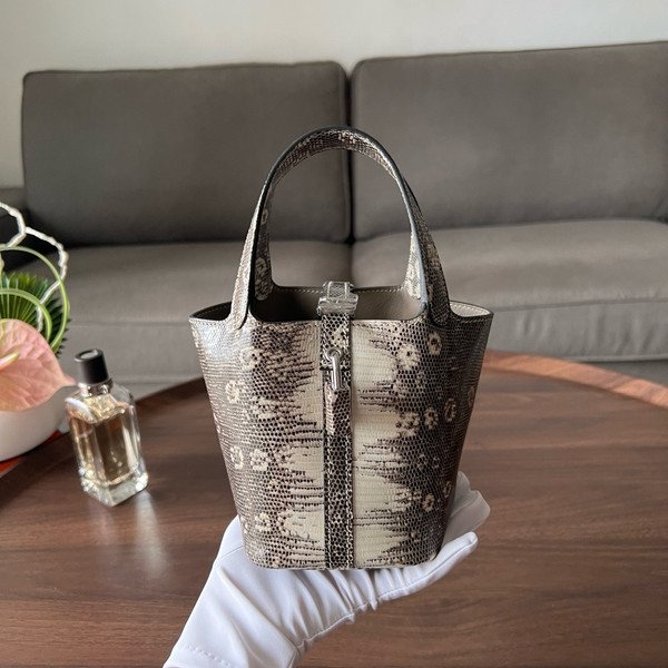 Hermes Limited Edition Picotin Lock Micro Mini 14 Bag OMBRÉ SALVATOR LIZARD  Tote Palladium Hardware