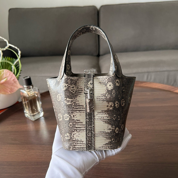 Hermes Limited Edition Picotin Lock Micro Mini 14 Bag OMBRÉ SALVATOR LIZARD  Tote Palladium Hardware