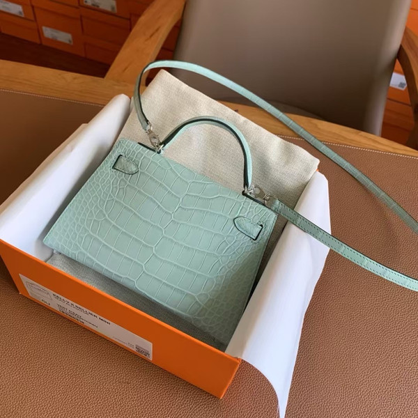 Hermès Kelly 20 Mini II Mint Matte Alligator Palladium Hardware