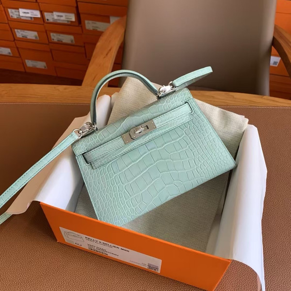 Hermès Kelly 20 Mini II Mint Matte Alligator Palladium Hardware