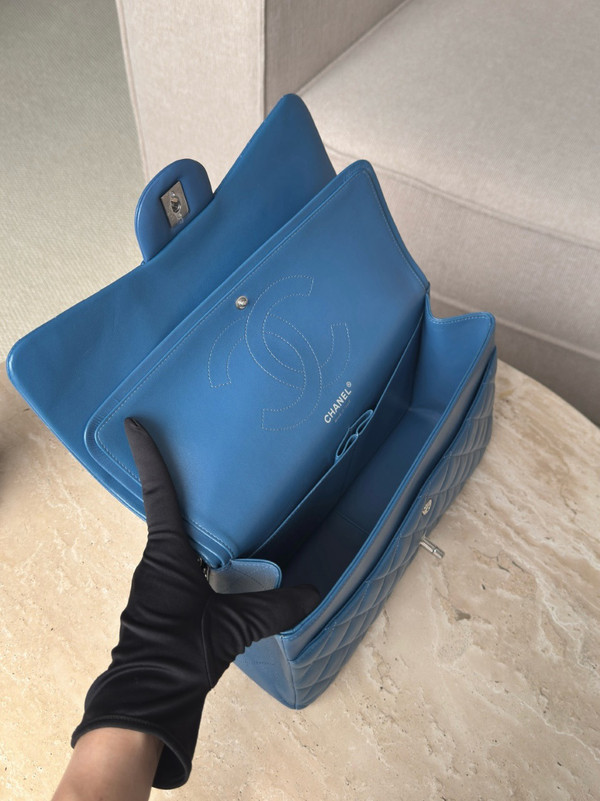 Chanel Large Classic Handbag Lambskin Blue 30 cm