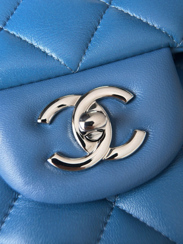 Chanel Large Classic Handbag Lambskin Blue 30 cm
