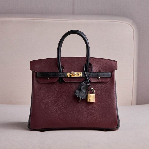 Hermes Special Order Bordeaux/ Black  Birkin 25 cm Togo Gold Hardware
