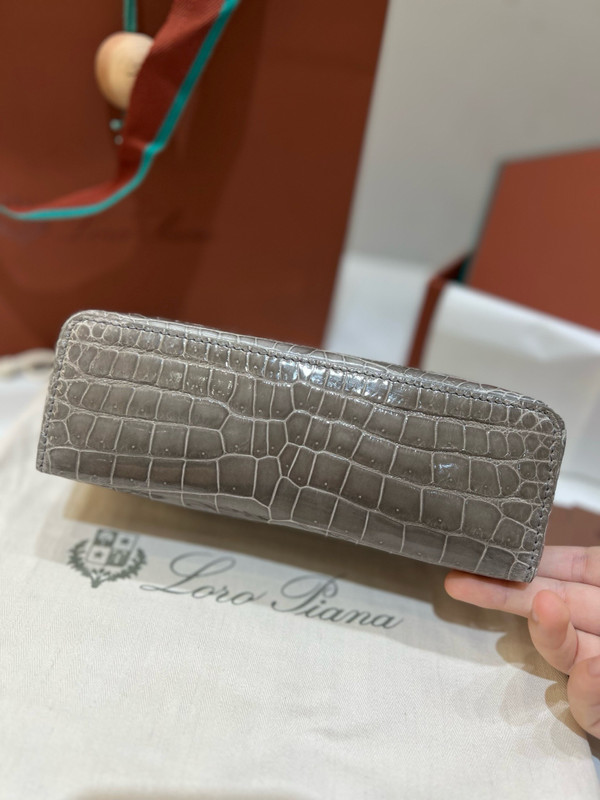 Loro Piana Extra Pocket L19 Alligator Leather Pouch Etoupe