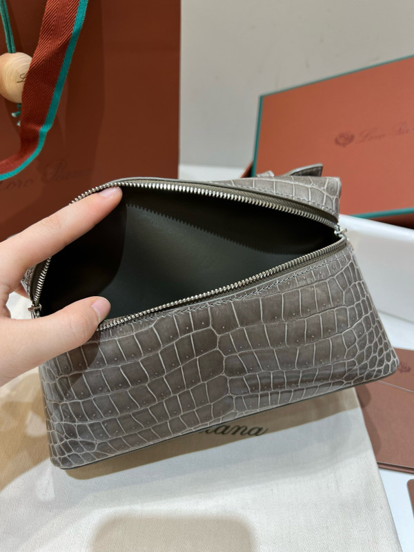 Loro Piana Extra Pocket L19 Alligator Leather Pouch Etoupe