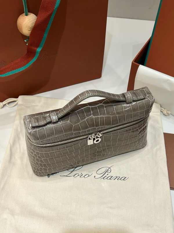 Loro Piana Extra Pocket L19 Alligator Leather Pouch Etoupe