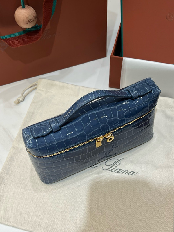 Loro Piana Extra Pocket L19 Alligator Leather Pouch Blue