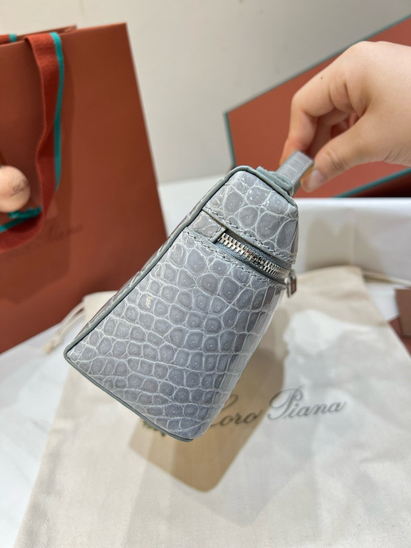 Loro Piana Extra Pocket L19 Alligator Leather Pouch Grey