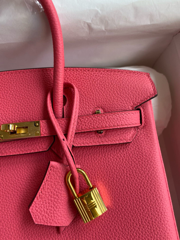 Hermes Rose Azalee Birkin 25 cm Togo Gold Hardware