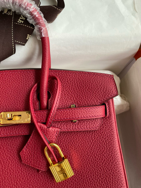 Hermes Red Birkin 25 cm Togo Gold Hardware