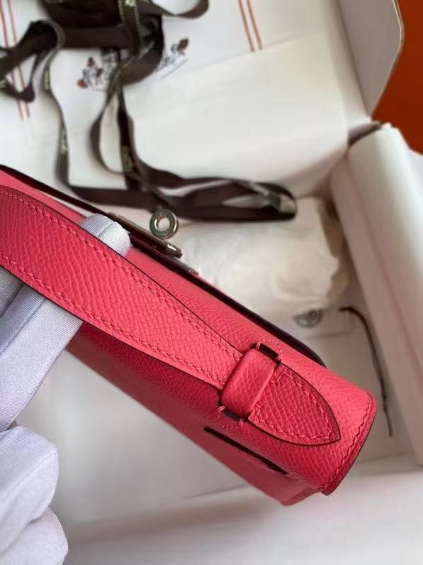 Hermès  8W Rose Azalee Mini Kelly Pochette Epsom leather Palladium hardware