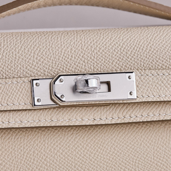 HERMES KELLY CUT CLUTCH BAG CRAIE EPSOM PALLADIUM HARDWARE