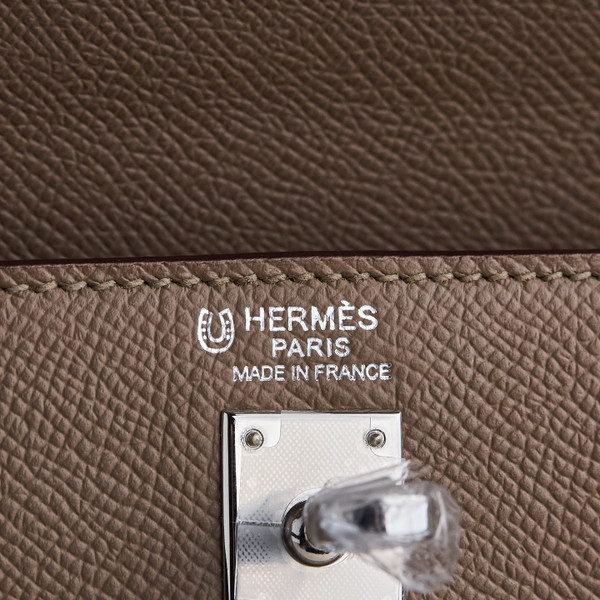 Hermes Special Order Horseshoe Black/Etoupe  Kelly 25 cm Epsom Palladium  Hardware