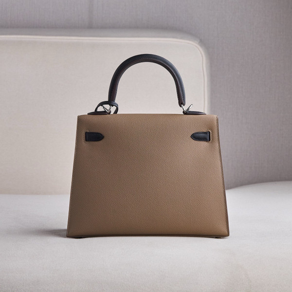 Hermes Special Order Horseshoe Black/Etoupe  Kelly 25 cm Epsom Palladium  Hardware