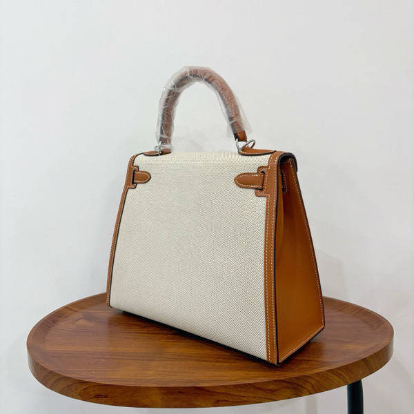 Hermes Sac Kelly Sellier 28 Toile H/Veau Swift Ecru Gold With Palladium Hardware