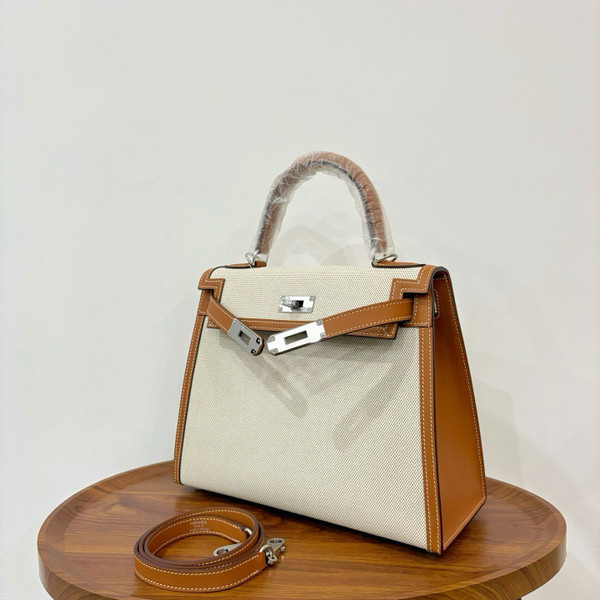 Hermes Sac Kelly Sellier 28 Toile H/Veau Swift Ecru Gold With Palladium Hardware