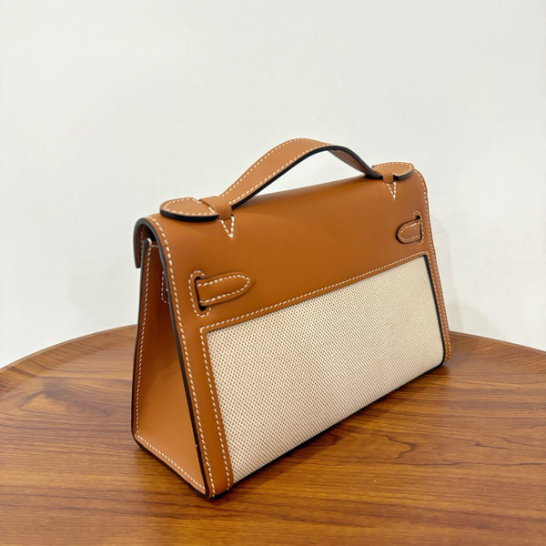 Hermès Limited Edition Mini Kelly Pochette Gold Swift leather/ Toile  Gold hardware
