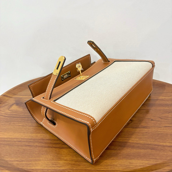 Hermès Limited Edition Mini Kelly Pochette Gold Swift leather/ Toile  Gold hardware