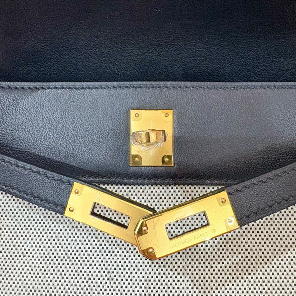 Hermès Limited Edition Mini Kelly Pochette Black Swift leather/ Toile  Gold hardware