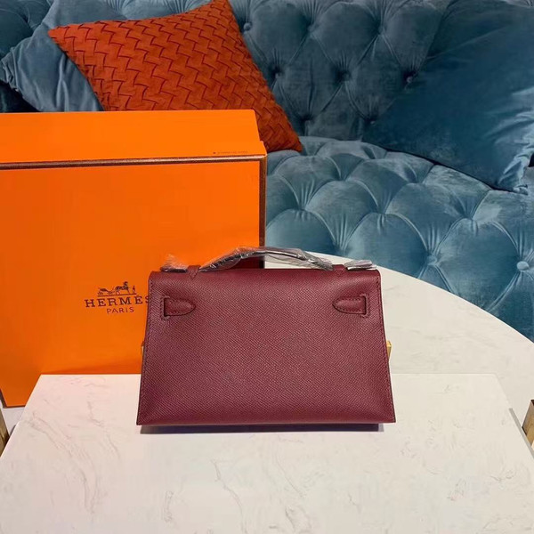 Hermès Bordeaux Mini Kelly Pochette Epsom leather Gold hardware