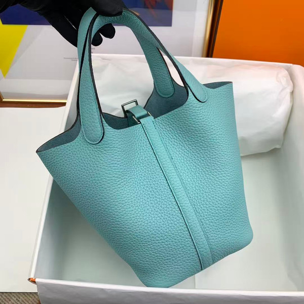 Hermes Bleu Atoll Picotin Lock 18 Togo Leather Bag