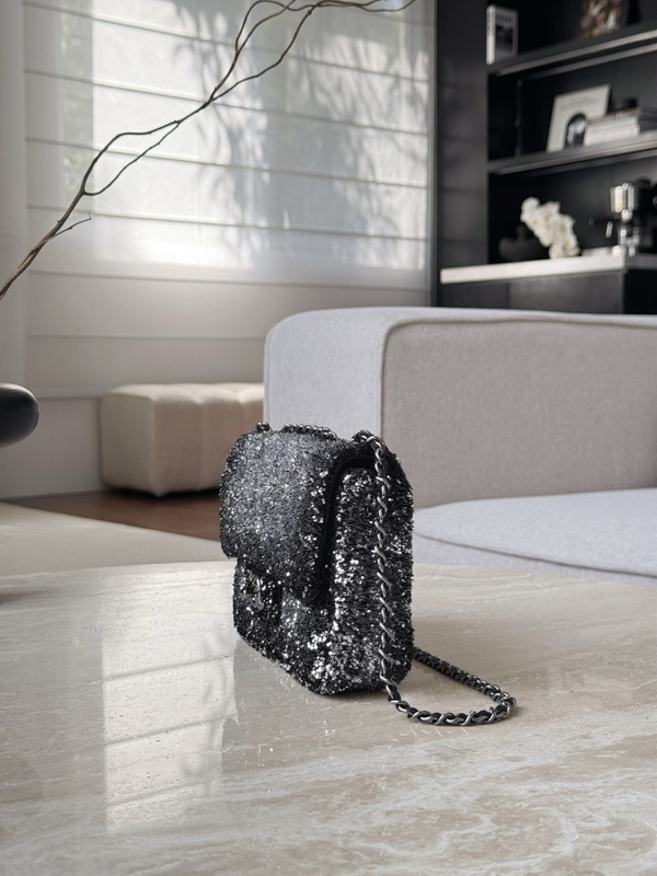 Chanel Fall-Winter 2025/26 Pre-Collection   Evening Bag   Quilted Gradient Sequins & Ruthenium-Finish Metal  Silver & Black