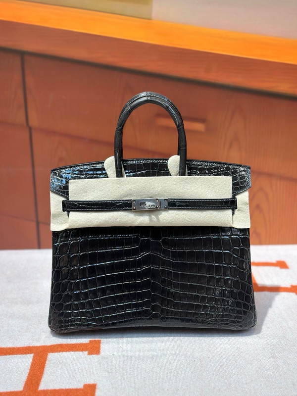 Hermès Sellier Birkin 25 Graphite Shiny Crocodile Niloticus Palladium Hardware