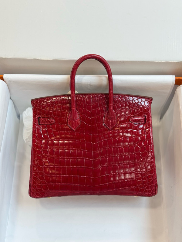 Hermès Sellier Birkin 25 Rough Grenat Shiny Crocodile Niloticus Gold Hardware