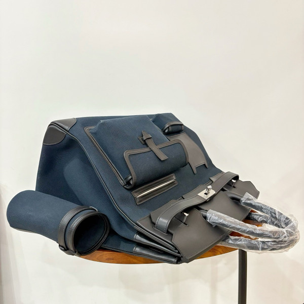 HERMÈS CARGO HAC BIRKIN 40 BLUE BOX AND TOILE PALLADIUM HARDWARE