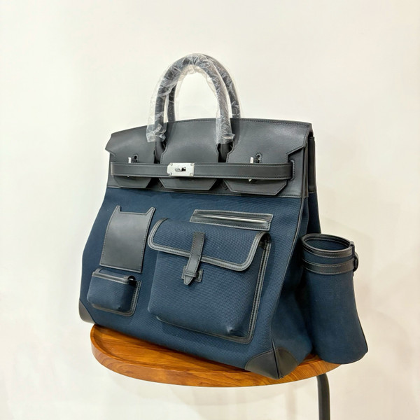 HERMÈS CARGO HAC BIRKIN 40 BLUE BOX AND TOILE PALLADIUM HARDWARE