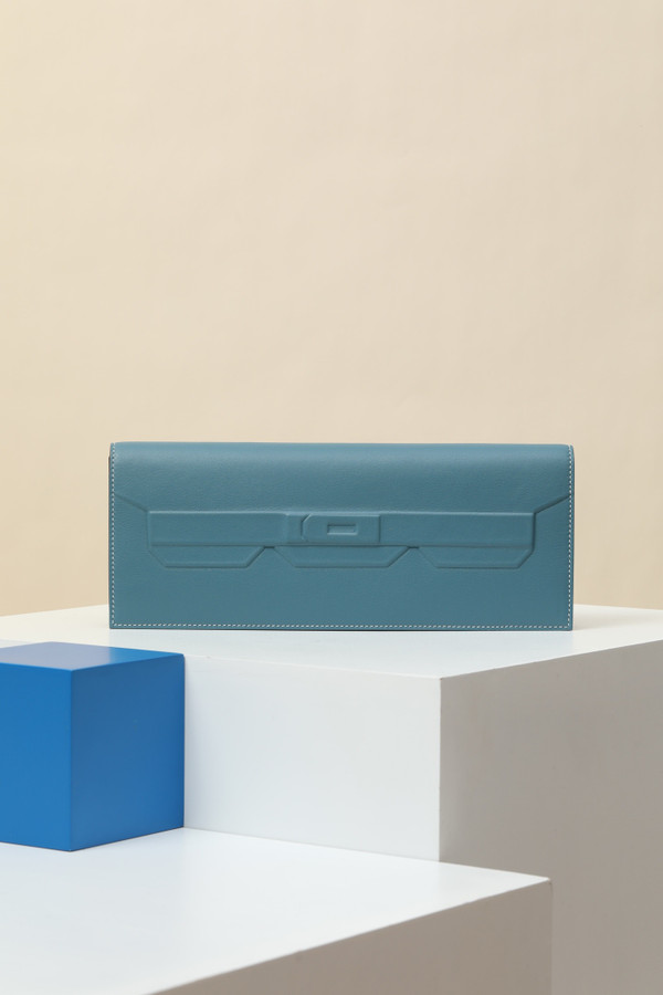Hermès Shadow Clutch Blue Jean Swift Leather