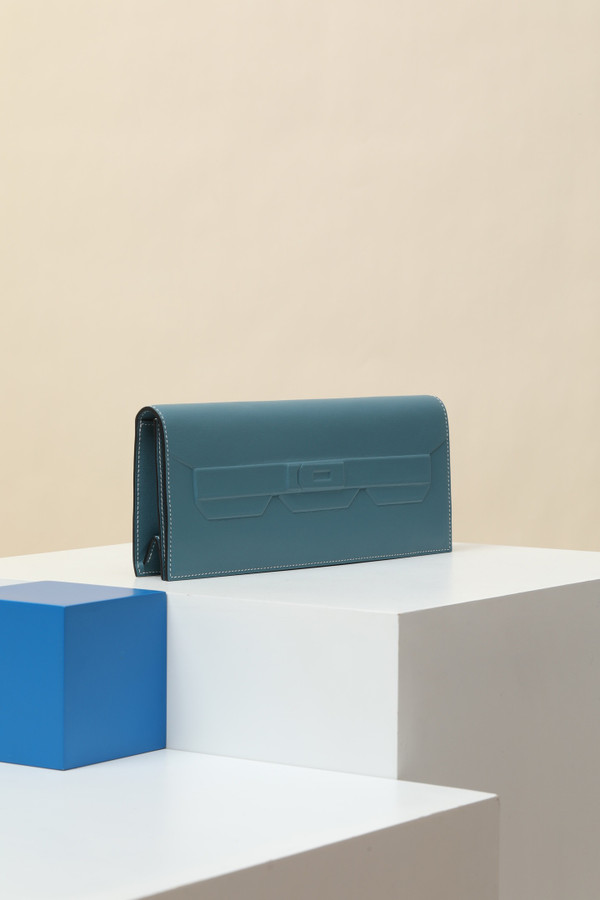 Hermès Shadow Clutch Blue Jean Swift Leather