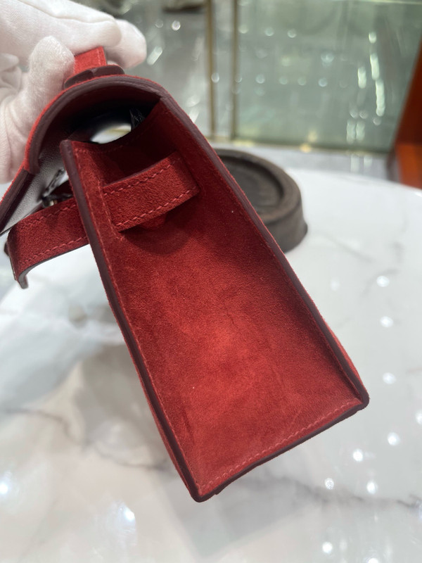 Hermes Mini Kelly Pochette Ruby Deerskin with Palladium Hardware