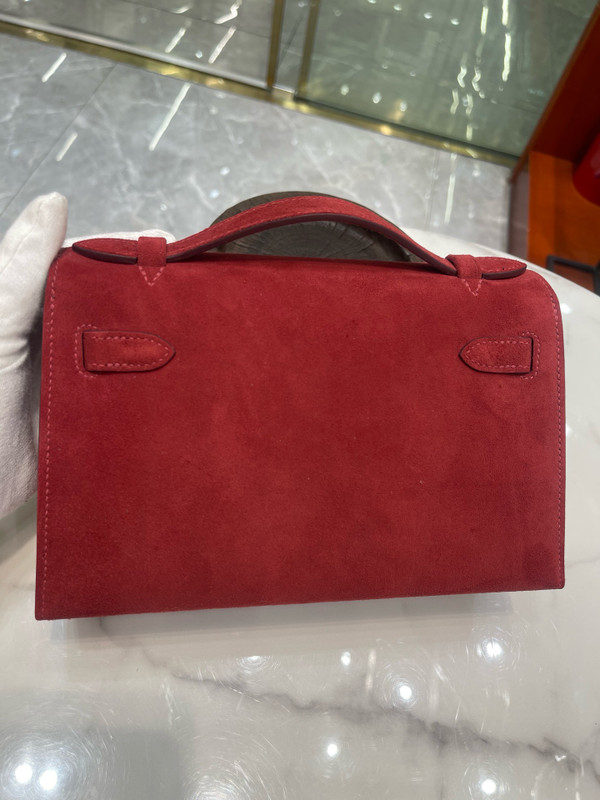 Hermes Mini Kelly Pochette Ruby Deerskin with Palladium Hardware