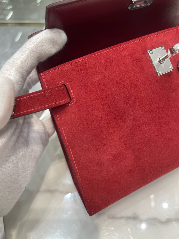 Hermes Mini Kelly Pochette Ruby Deerskin with Palladium Hardware