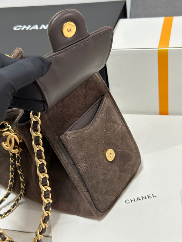 CHANEL Cruise 2025/26 CHANEL 25 Mini Handbag Suede Calfskin Brown
