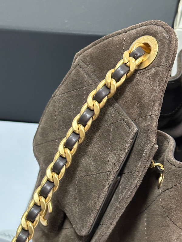 CHANEL Cruise 2025/26 CHANEL 25 Mini Handbag Suede Calfskin Brown