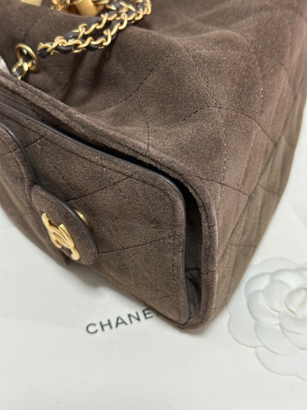 CHANEL Cruise 2025/26 CHANEL 25 Mini Handbag Suede Calfskin Brown