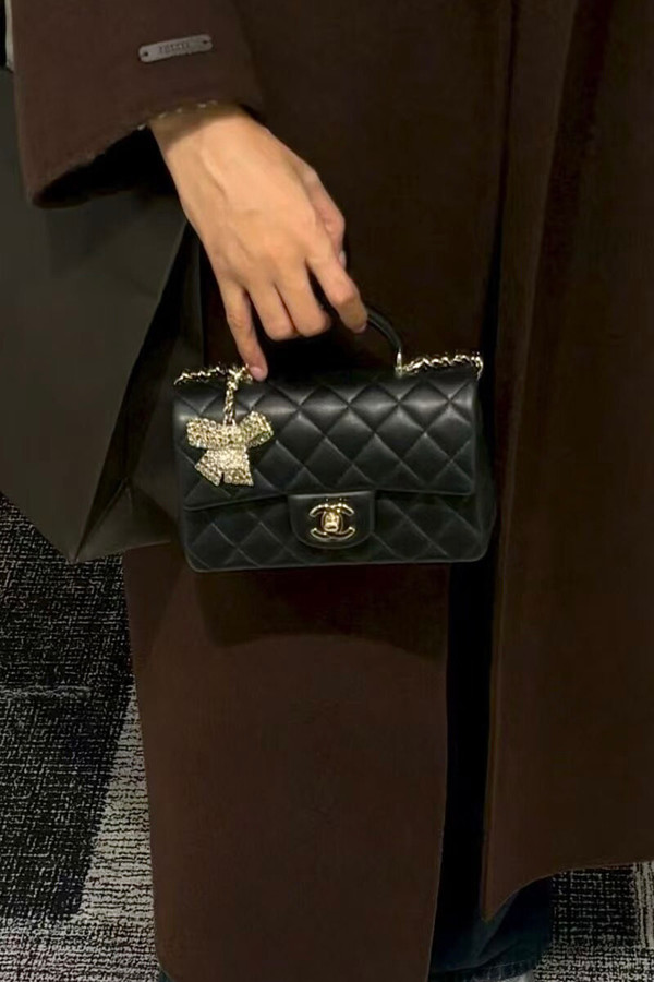 Chanel FALL-WINTER 2025/26 MINI CLASSIC HANDBAG WITH TOP HANDLE   Lambskin, Strass & Gold-Tone Metal  Black