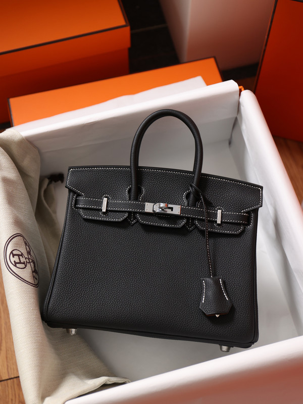 Hermes Special Order (HSS) Black/White  Birkin 25 cm Togo Palladium Hardware