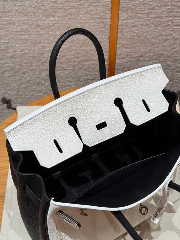 Hermes Special Order (HSS) Black/White  Birkin 25 cm Togo Palladium Hardware