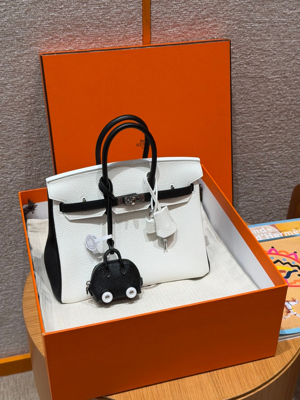 Hermes Special Order (HSS) Black/White  Birkin 25 cm Togo Palladium Hardware