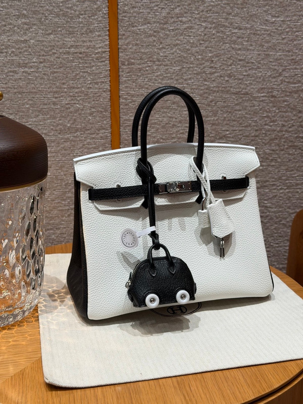 Hermes Special Order (HSS) Black/White  Birkin 25 cm Togo Palladium Hardware