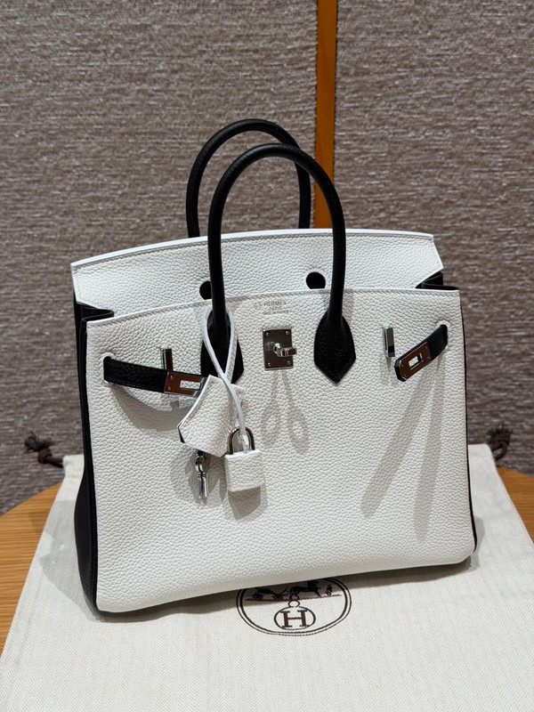 Hermes Special Order (HSS) Black/White  Birkin 25 cm Togo Palladium Hardware