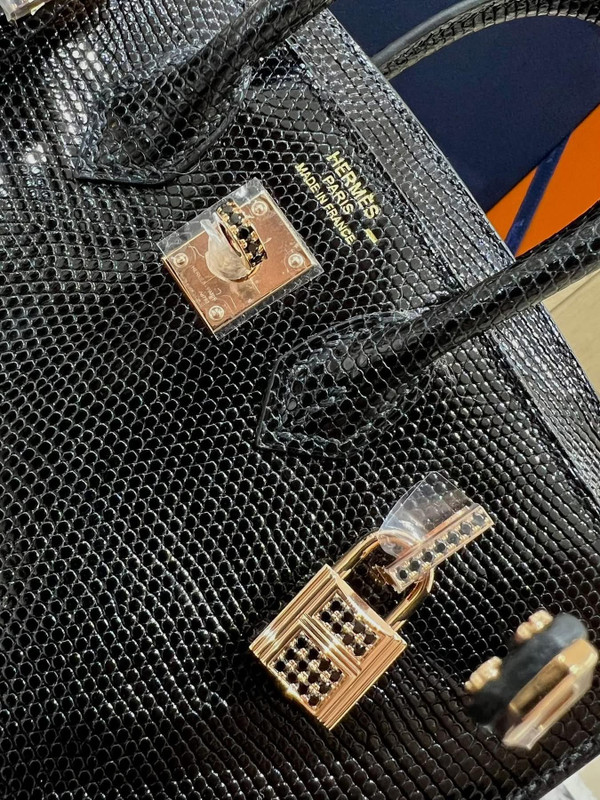 Hermes Birkin Sellier 20cm Serti Noir Lezard Nilo Lisse Spinals