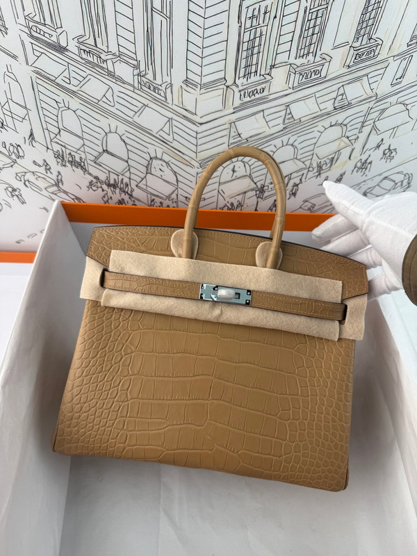 Hermes Chai Birkin 25 alligator crocodile with palladium hardware