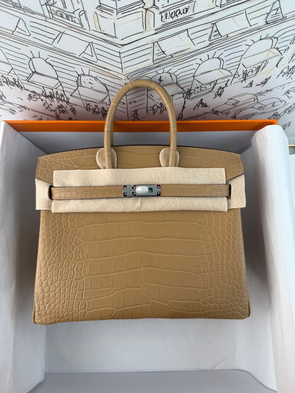 Hermes Chai Birkin 25 alligator crocodile with palladium hardware