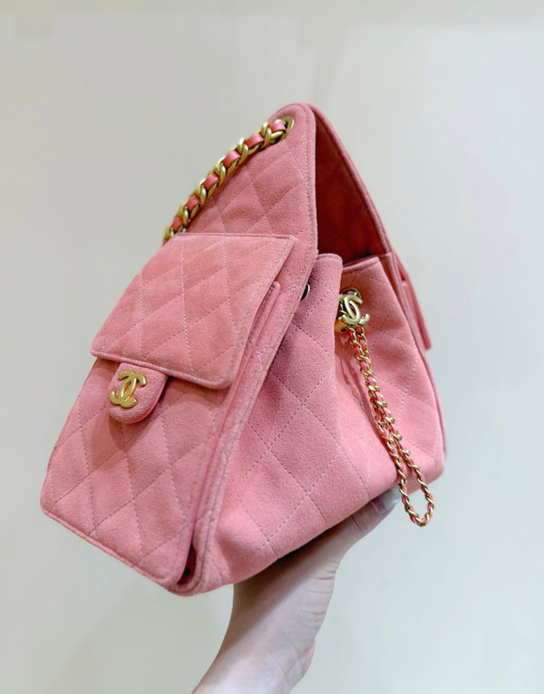 CHANEL 25 SMALL HANDBAG PINK SUEDE