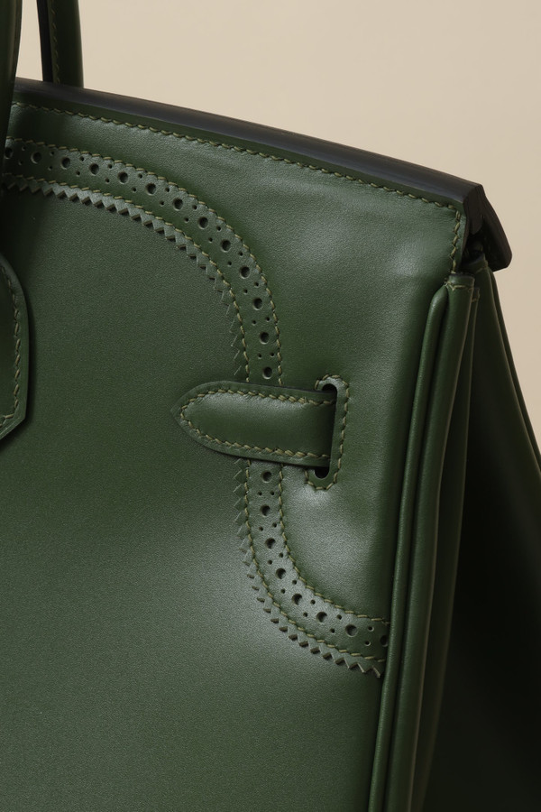 Hermes Birkin Ghillies 35 cm handbag in Olive Tadelakt Leather